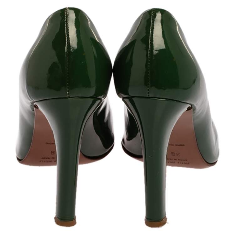 Pre Owned Miu Miu Vintage Green Patent Leather Pumps Size 38