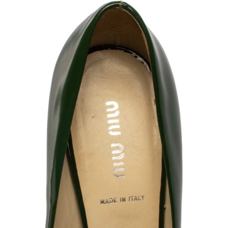 Pre Owned Miu Miu Vintage Green Patent Leather Pumps Size 38