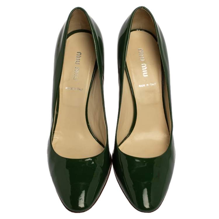 Pre Owned Miu Miu Vintage Green Patent Leather Pumps Size 38