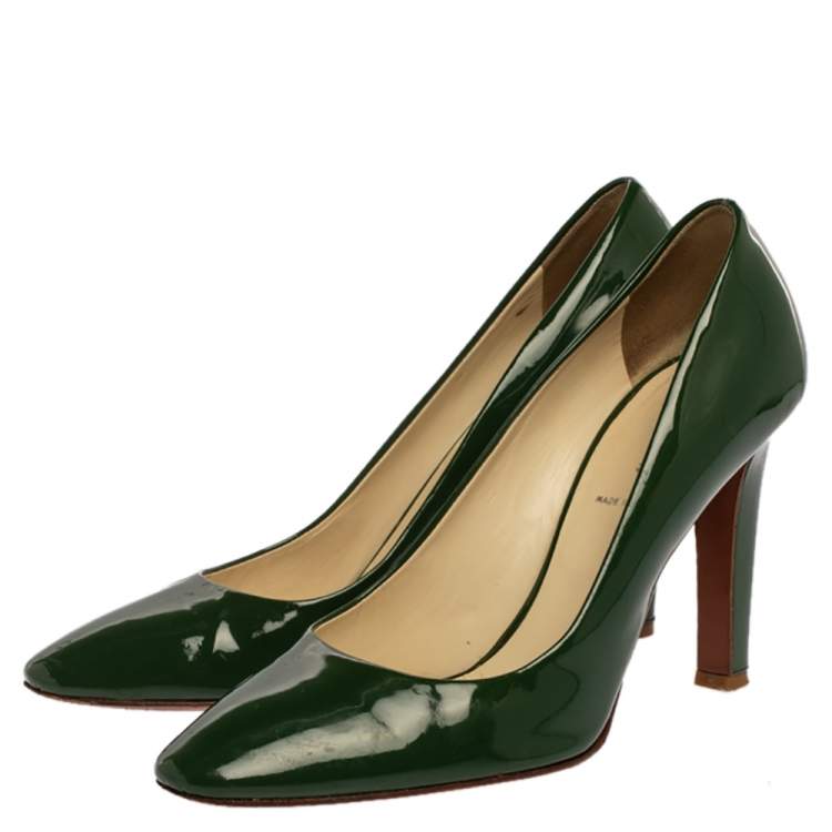 Pre Owned Miu Miu Vintage Green Patent Leather Pumps Size 38