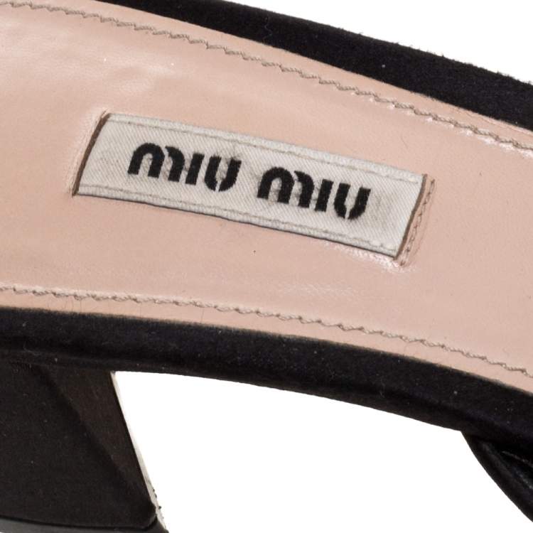 Pre Owned Miu Miu Black Satin Buckle Detail Crystal Embellished Slide Mules Size 40