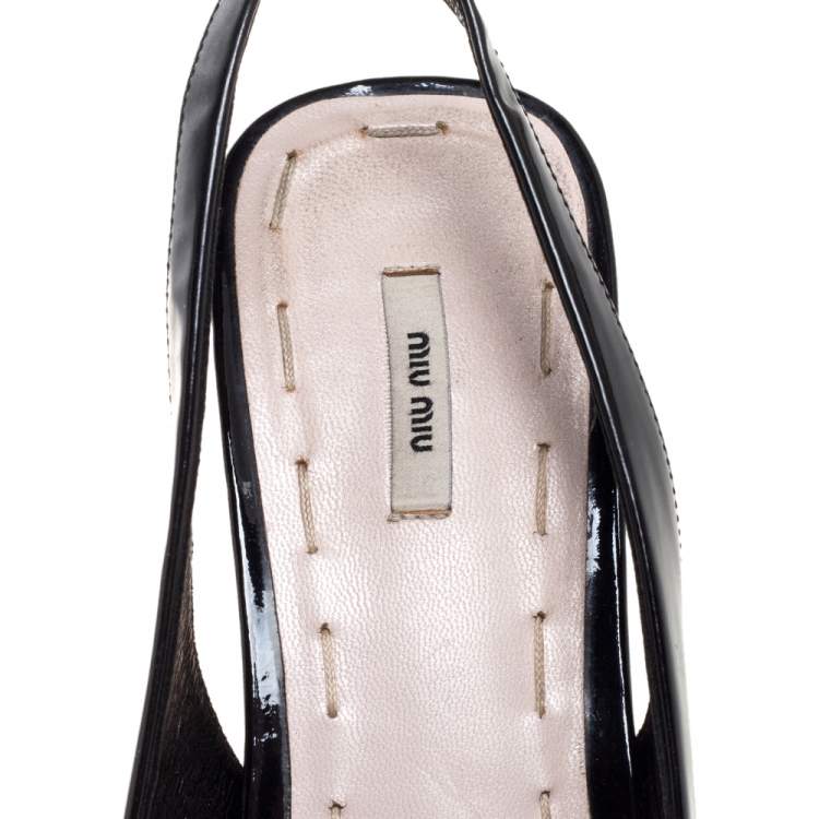 Pre Owned Miu Miu Black Patent Leather Vintage Slingback Wedge Platform Sandals Size 38