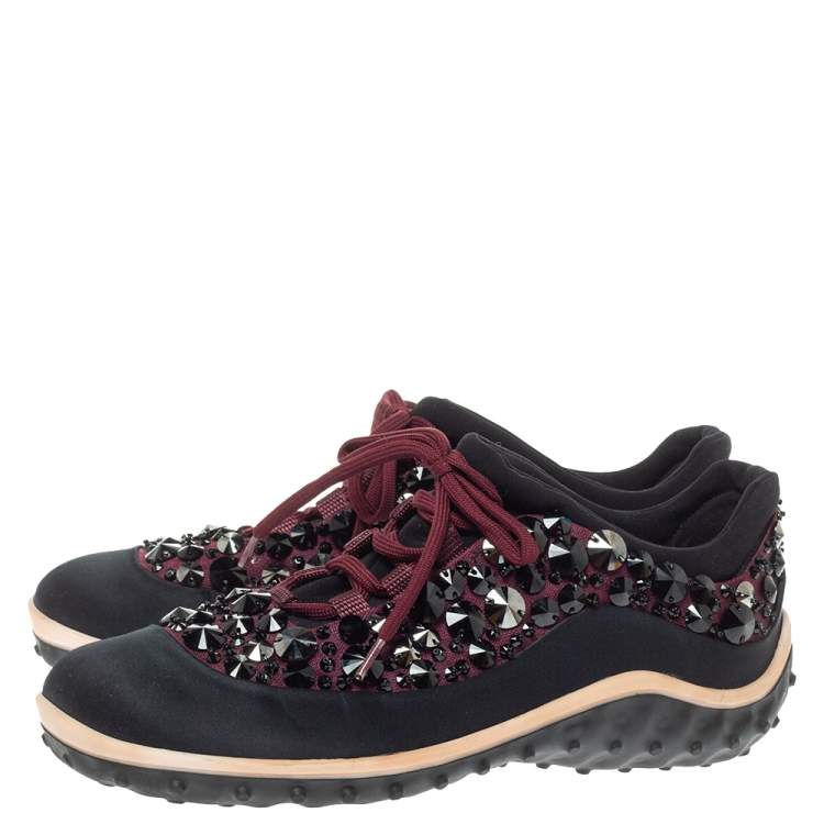 مملوكة مسبقًا Miu Miu Blue Embellished Satin And Mesh Astro Sneakers Size 38