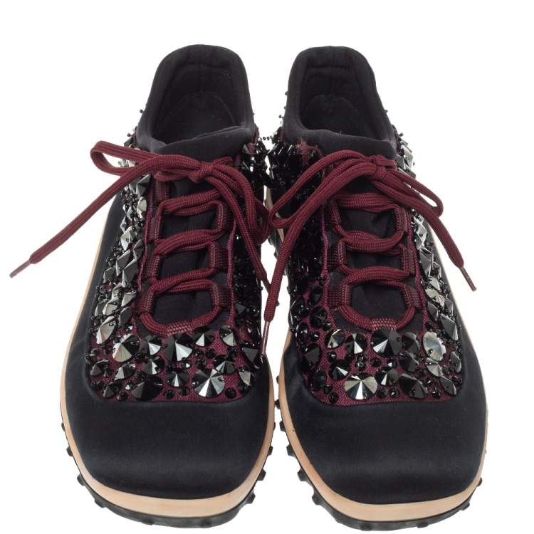 مملوكة مسبقًا Miu Miu Blue Embellished Satin And Mesh Astro Sneakers Size 38