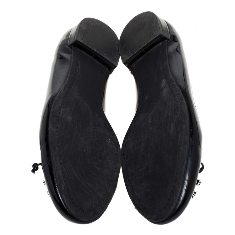 مملوكة مسبقًا Miu Miu Black Patent Leather Crystal Embellished Ballet Flats Size 38.5