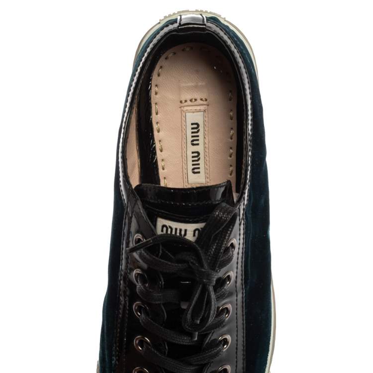 Pre Owned Miu Miu Midnight Blue Suede Studded Cap Toe Sneakers Size 39.5