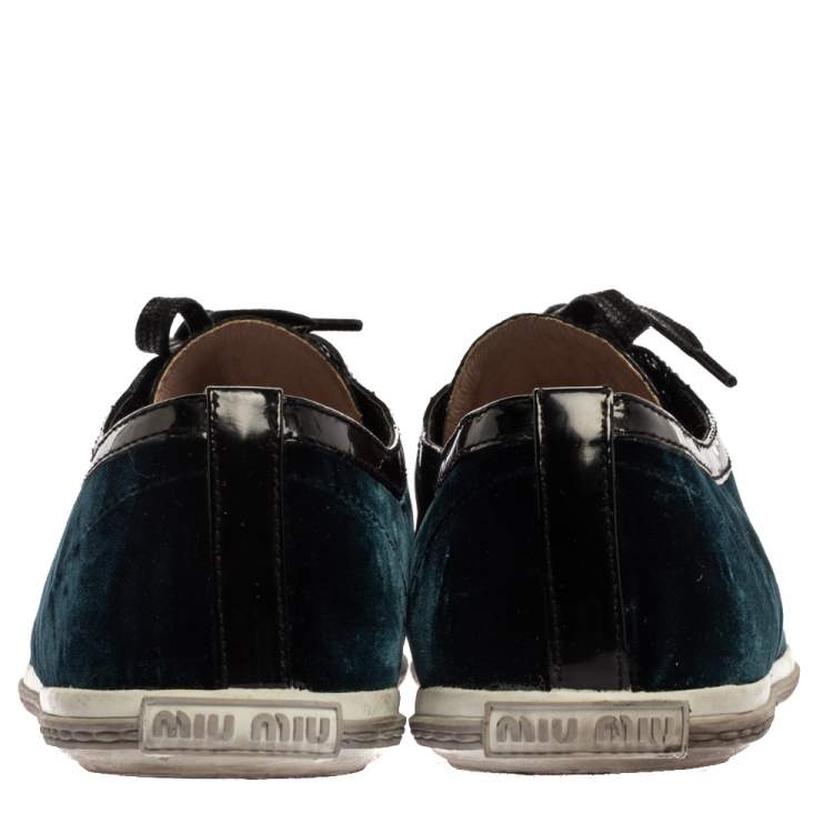 Pre Owned Miu Miu Midnight Blue Suede Studded Cap Toe Sneakers Size 39.5