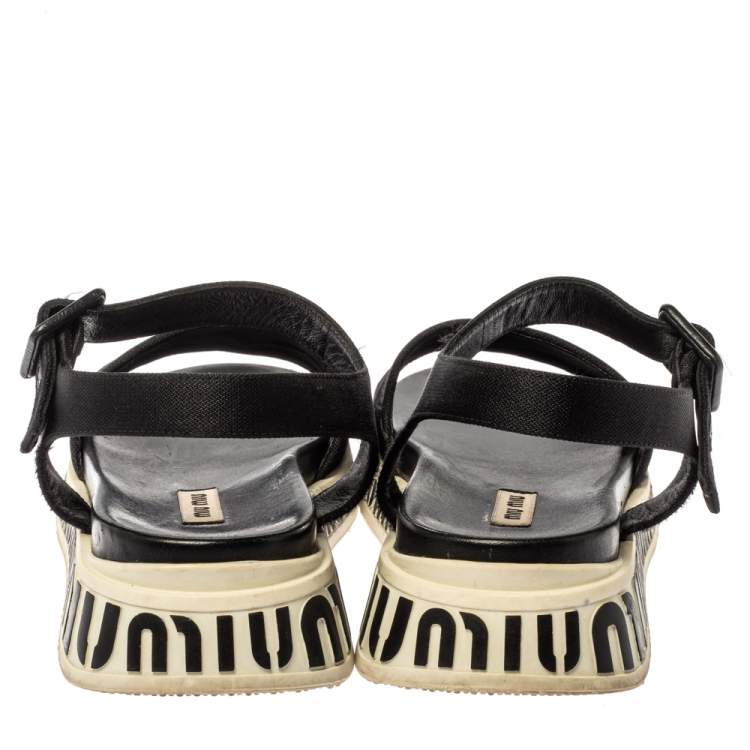 Pre Owned Miu Miu Black Canvas Platform Ankle Strap Sandals Size 39