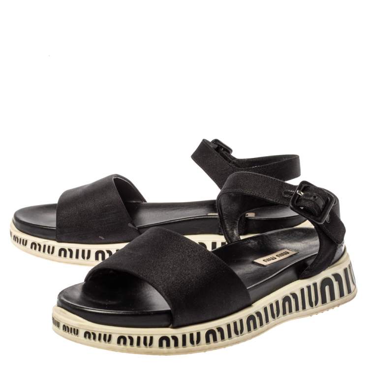Pre Owned Miu Miu Black Canvas Platform Ankle Strap Sandals Size 39