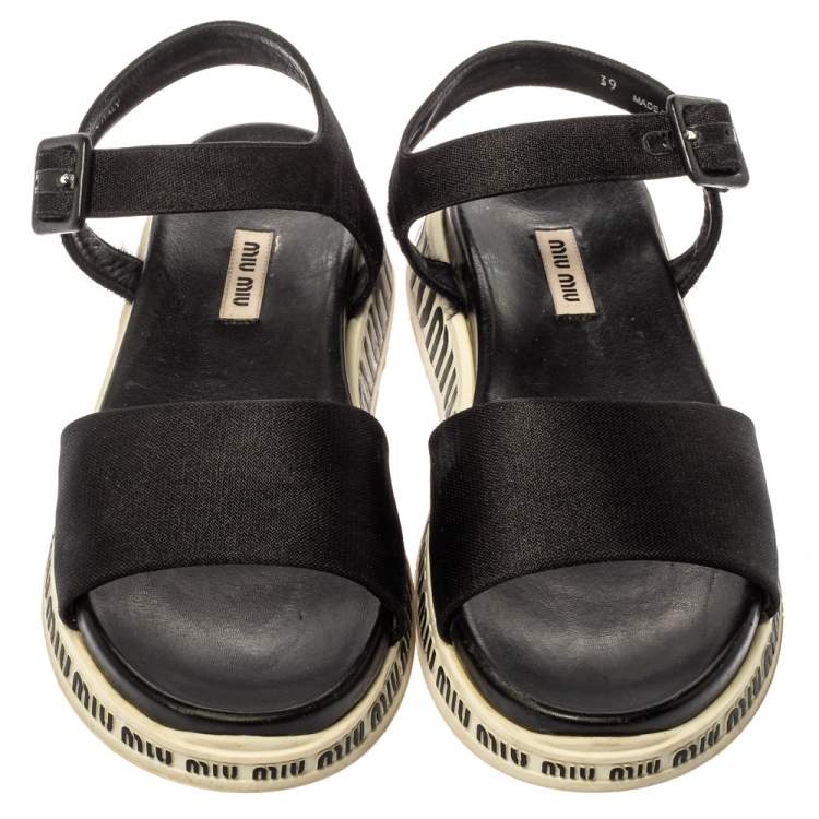 Pre Owned Miu Miu Black Canvas Platform Ankle Strap Sandals Size 39