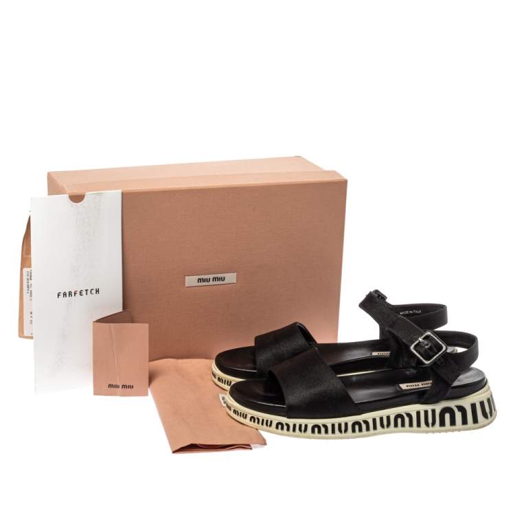 Pre Owned Miu Miu Black Canvas Platform Ankle Strap Sandals Size 39