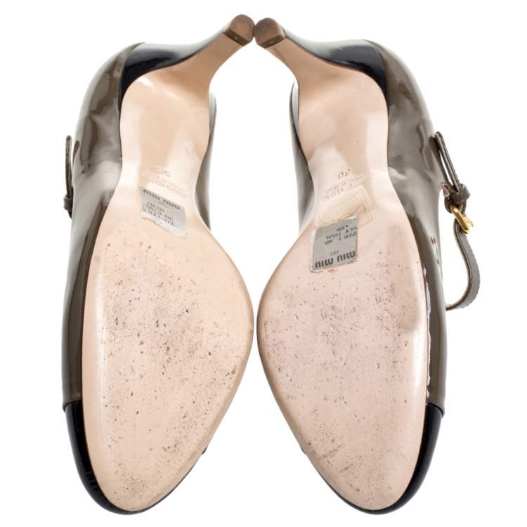 Pre Owned Miu Miu Green/Black Patent Leather Cap Toe Pumps Size 36