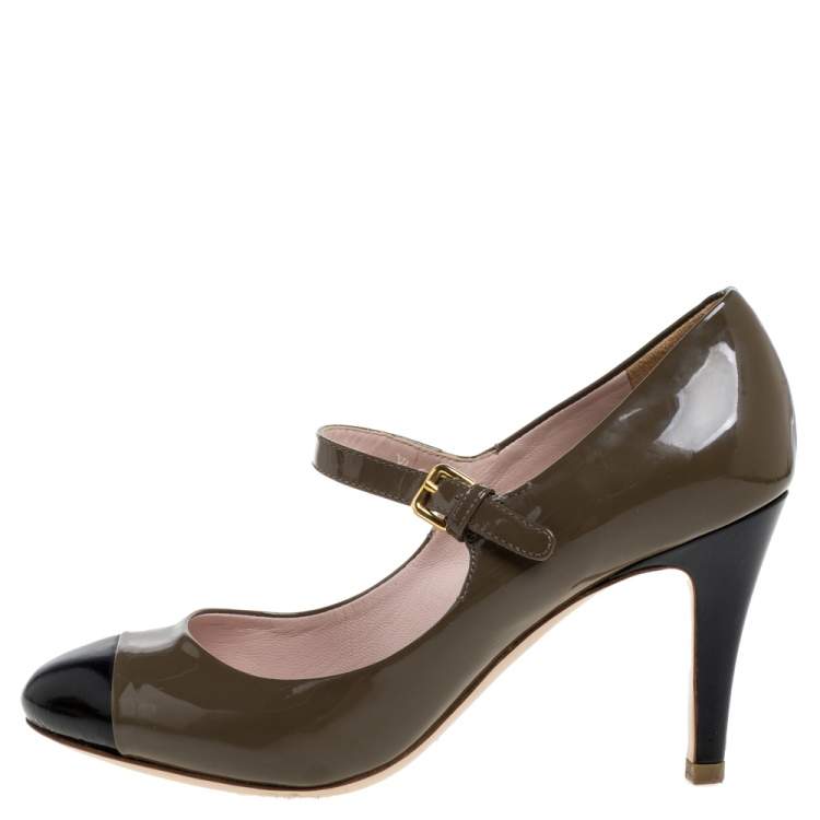 Pre Owned Miu Miu Green/Black Patent Leather Cap Toe Pumps Size 36