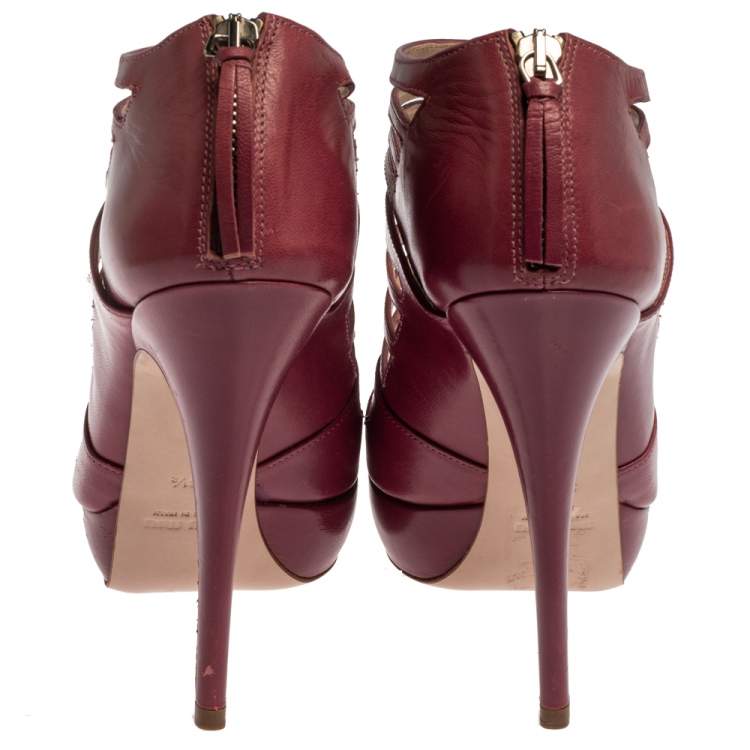 Pre Owned Miu Miu Pink Leather Cage Platform Ankle Booties Size 38.5