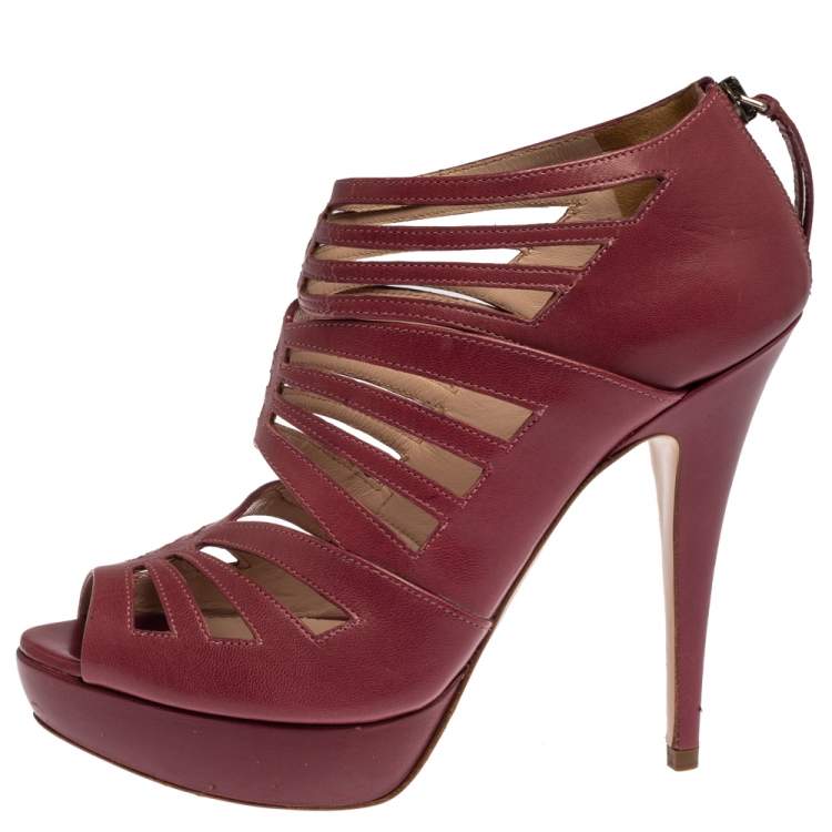 Pre Owned Miu Miu Pink Leather Cage Platform Ankle Booties Size 38.5