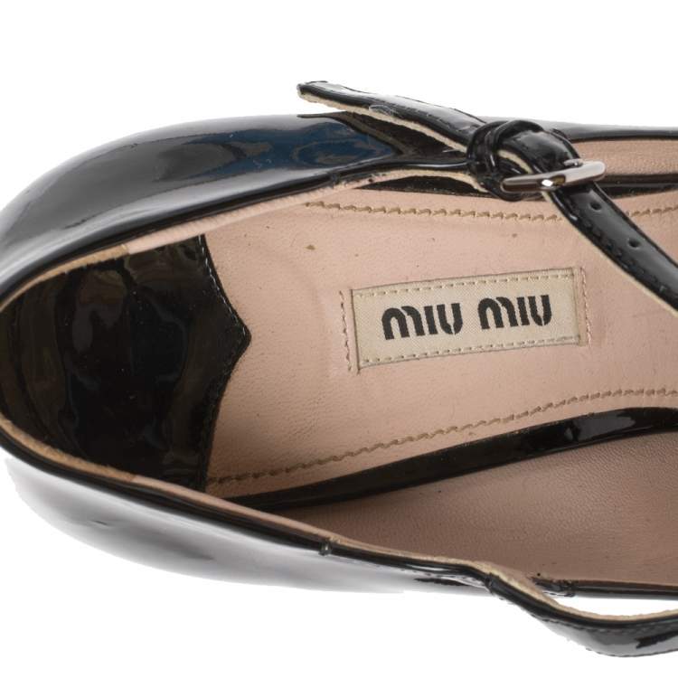 Pre Owned Miu Miu Black Patent Leather Mary Jane Cone Heel Pumps Size 39.5
