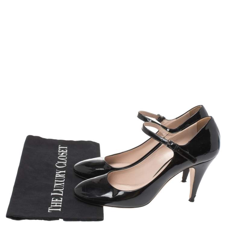 Pre Owned Miu Miu Black Patent Leather Mary Jane Cone Heel Pumps Size 39.5
