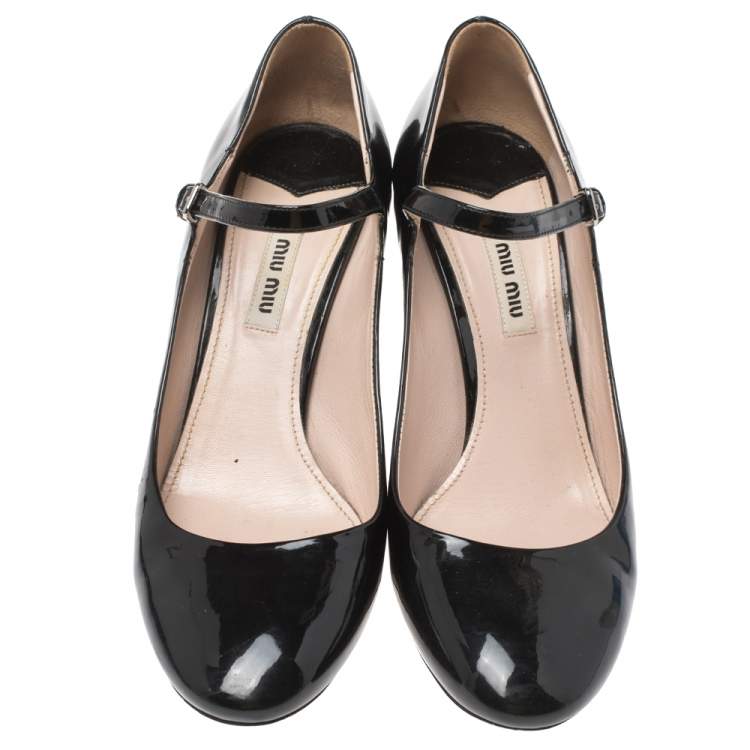 Pre Owned Miu Miu Black Patent Leather Mary Jane Cone Heel Pumps Size 39.5