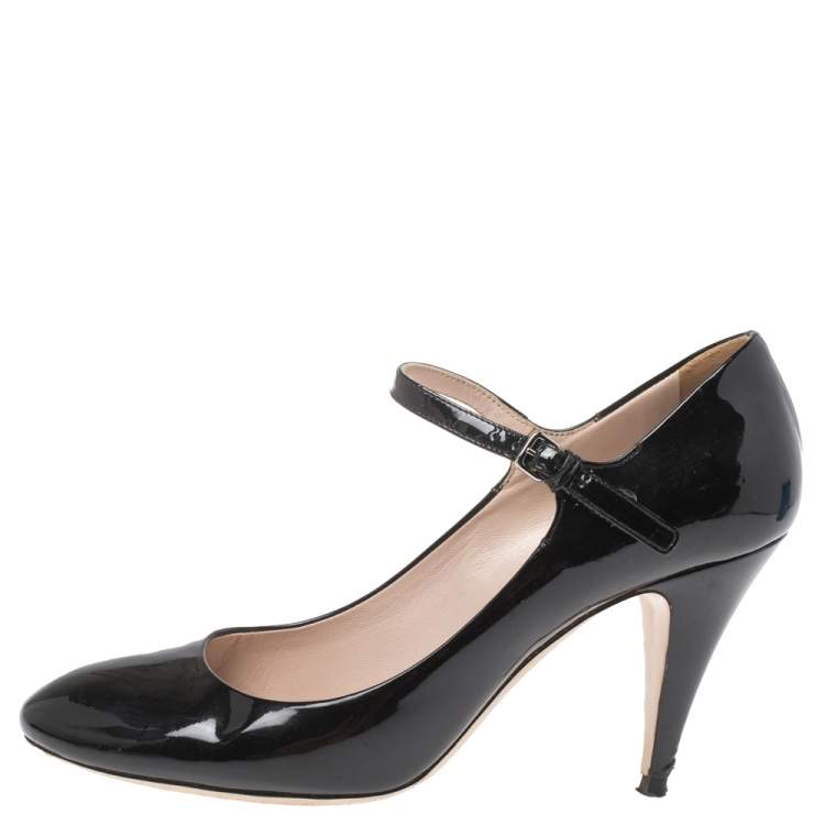 Pre Owned Miu Miu Black Patent Leather Mary Jane Cone Heel Pumps Size 39.5