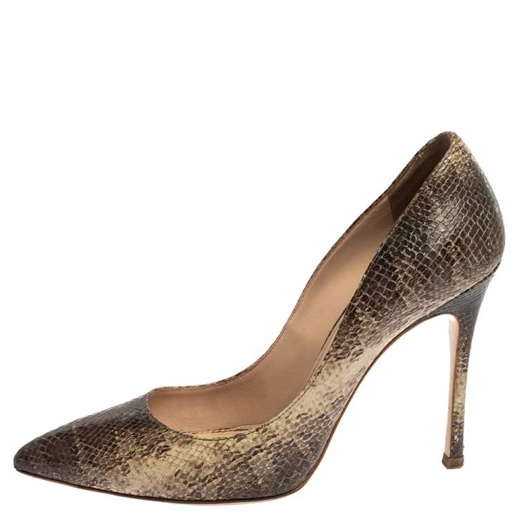 Pre Owned Miu Miu Two Tone Python Embossed Leather Pointed Toe Pumps Size 39