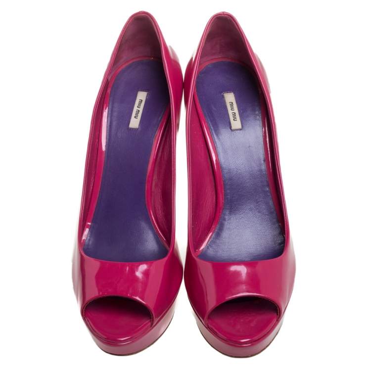 Pre Owned Miu Miu Pink Patent Leather Peep Toe Pumps Size 40.5