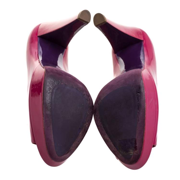 Pre Owned Miu Miu Pink Patent Leather Peep Toe Pumps Size 40.5