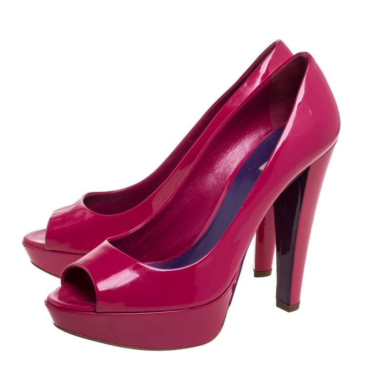 Pre Owned Miu Miu Pink Patent Leather Peep Toe Pumps Size 40.5