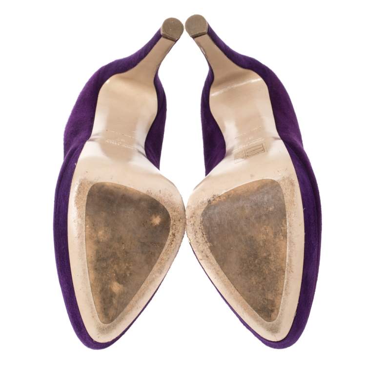 Pre Owned Miu Miu Purple Suede Platform Pumps Size 3