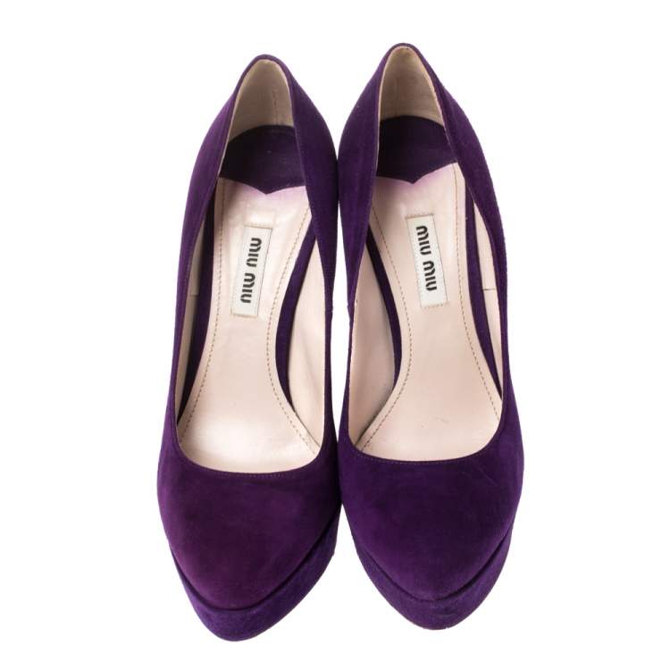 Pre Owned Miu Miu Purple Suede Platform Pumps Size 3