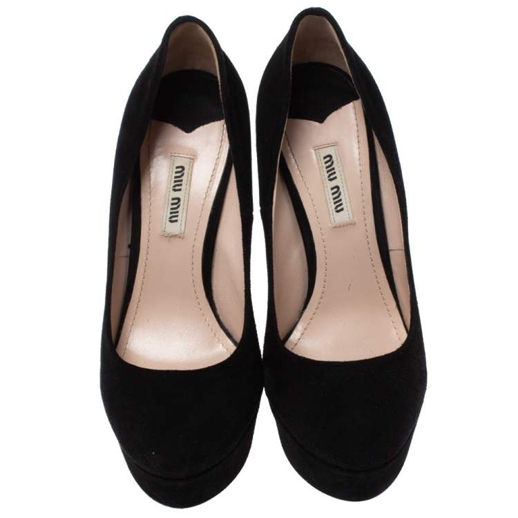 Pre Owned Miu Miu Black Suede Platform Pumps Size 37