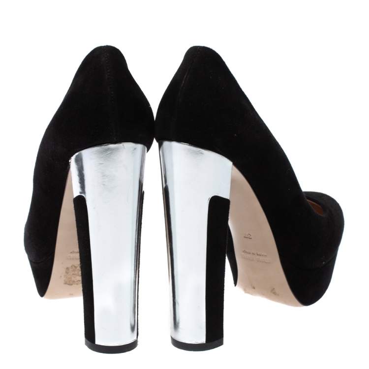Pre Owned Miu Miu Black Suede Platform Pumps Size 37