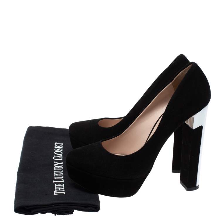 Pre Owned Miu Miu Black Suede Platform Pumps Size 37