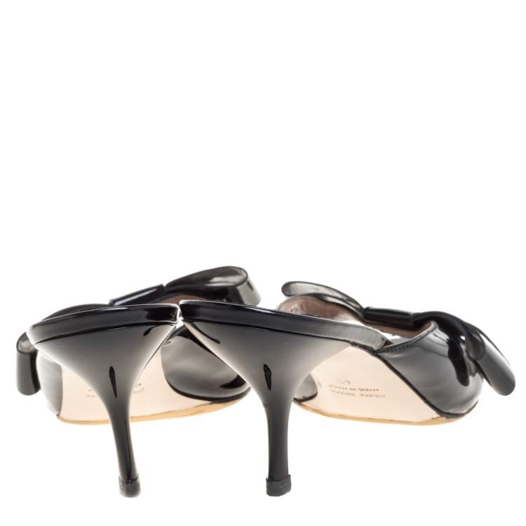Pre Owned Miu Miu Black Patent Leather Bow Slide Sandals Size 40