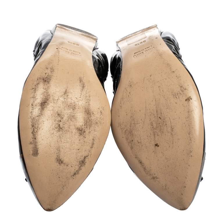 Pre Owned Miu Miu Green Patent Leather Scrunch Ballet  Flats Size 39.5