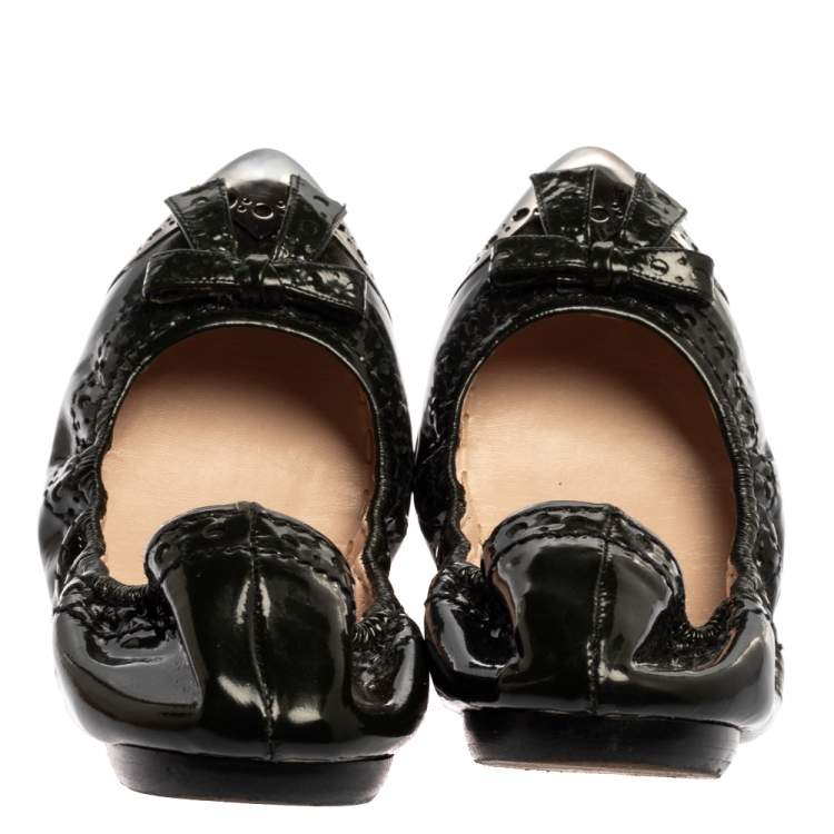 Pre Owned Miu Miu Green Patent Leather Scrunch Ballet  Flats Size 39.5