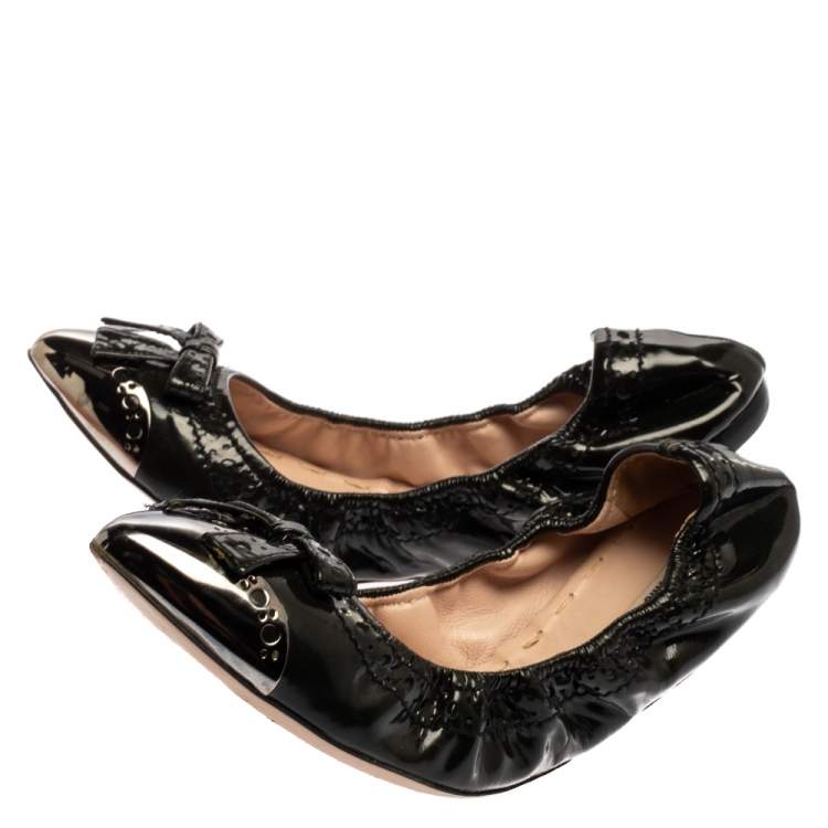 Pre Owned Miu Miu Green Patent Leather Scrunch Ballet  Flats Size 39.5