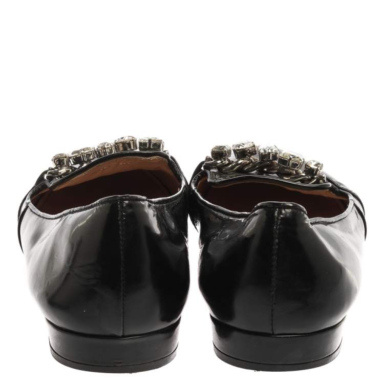 Pre Owned Miu Miu Black Patent Leather Crystal Embellished Ballet Flats Size 40