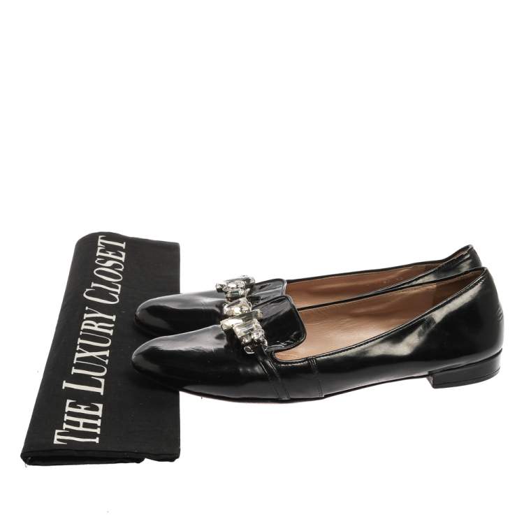 Pre Owned Miu Miu Black Patent Leather Crystal Embellished Ballet Flats Size 40