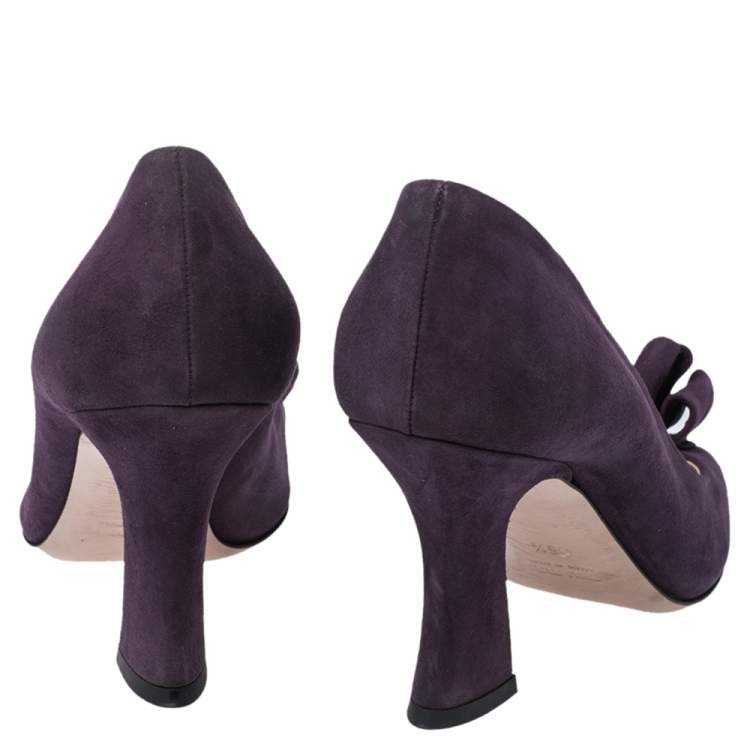 Pre Owned Miu Miu Burgundy Suede Bow Peep Toe Pumps Size 37