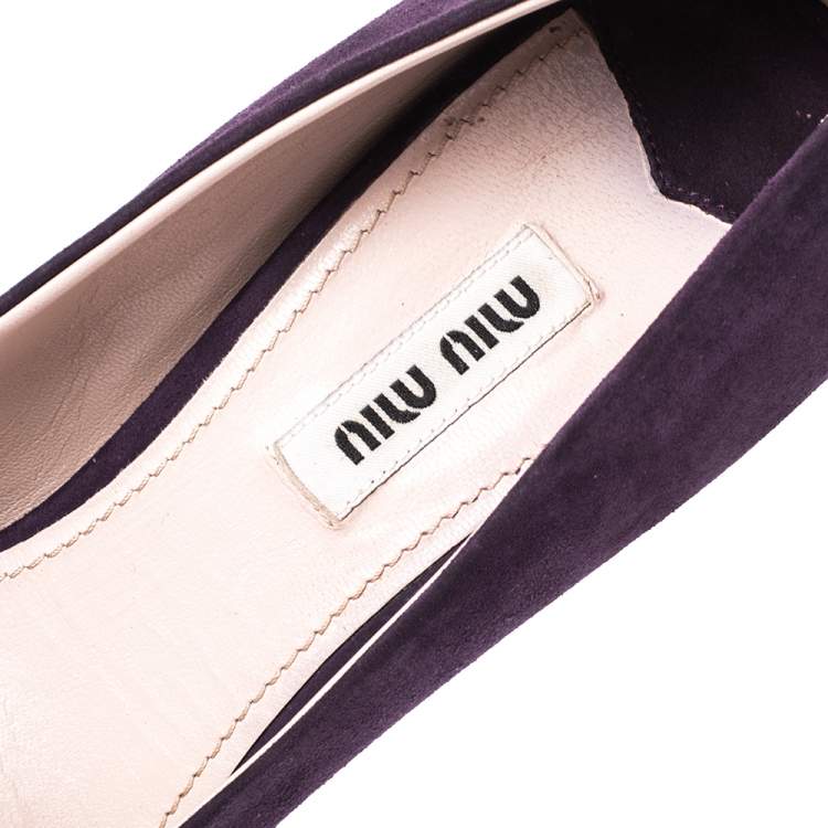 Pre Owned Miu Miu Burgundy Suede Bow Peep Toe Pumps Size 37
