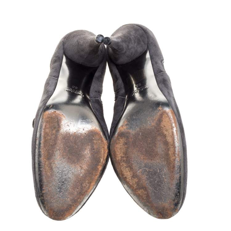 Pre Owned Miu Miu Grey Suede Ankle Booties Size 38