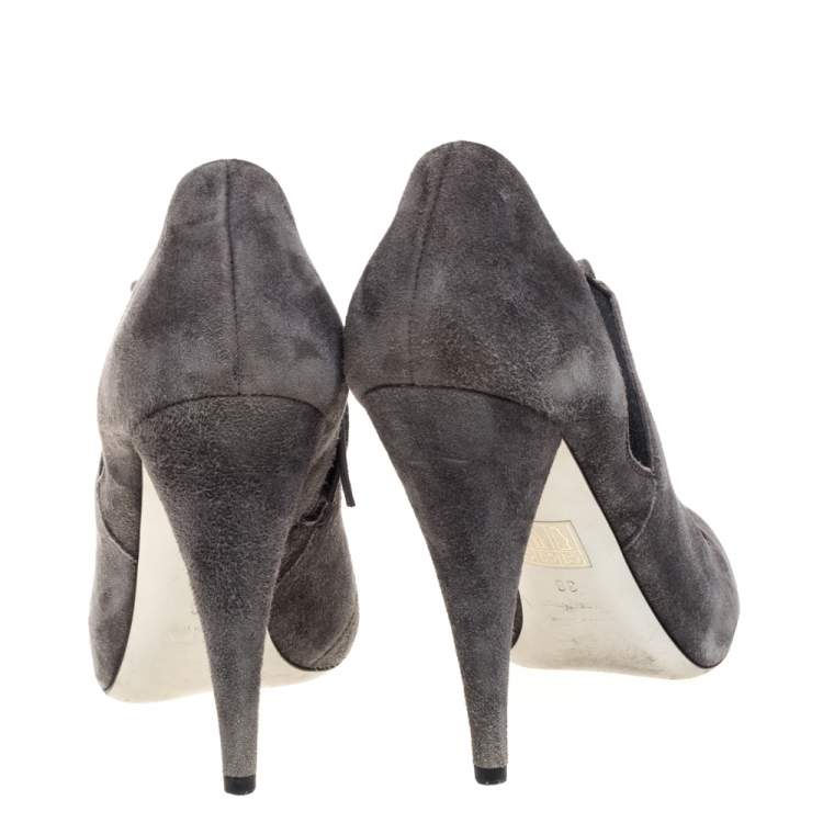 Pre Owned Miu Miu Grey Suede Ankle Booties Size 38