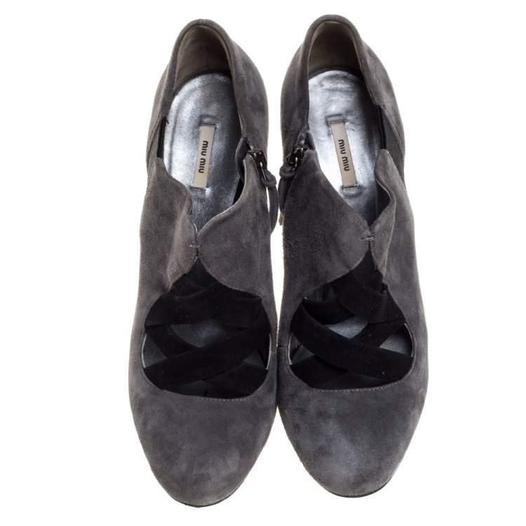 Pre Owned Miu Miu Grey Suede Ankle Booties Size 38