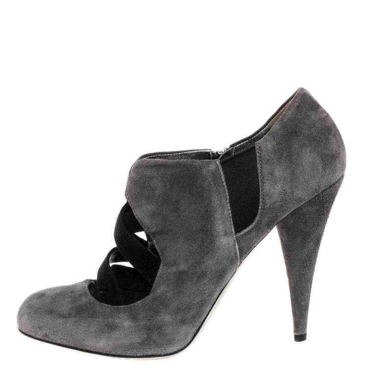 Pre Owned Miu Miu Grey Suede Ankle Booties Size 38