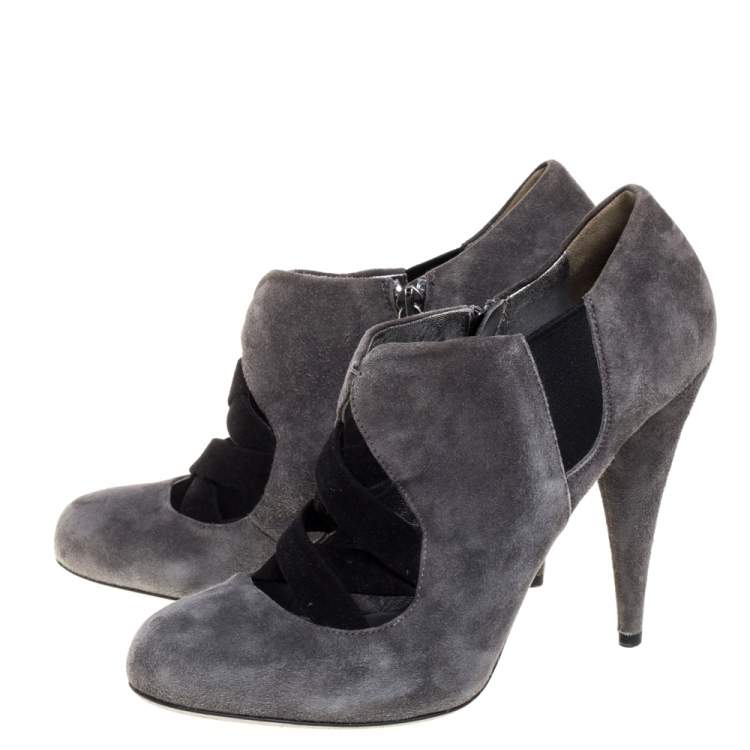 Pre Owned Miu Miu Grey Suede Ankle Booties Size 38