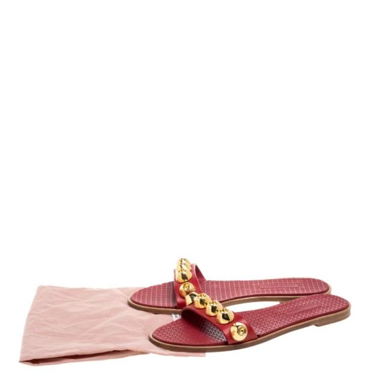 Pre Owned Miu Miu Red Leather Slide Sandals Size 37