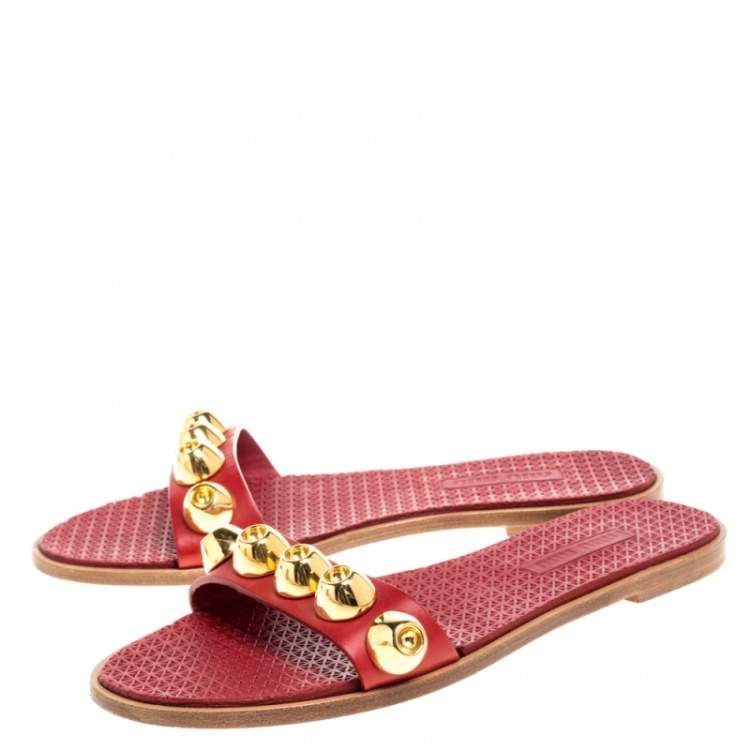 Pre Owned Miu Miu Red Leather Slide Sandals Size 37