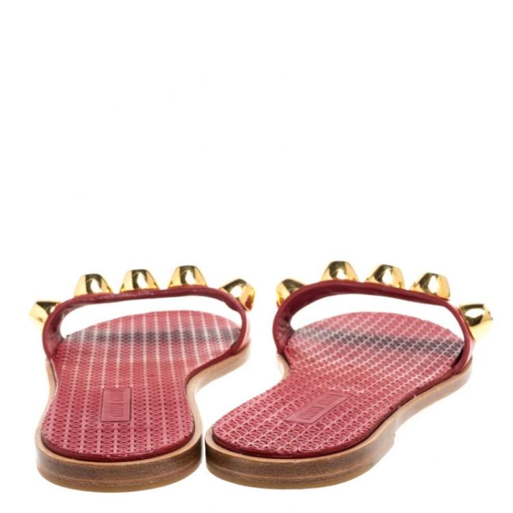 Pre Owned Miu Miu Red Leather Slide Sandals Size 37