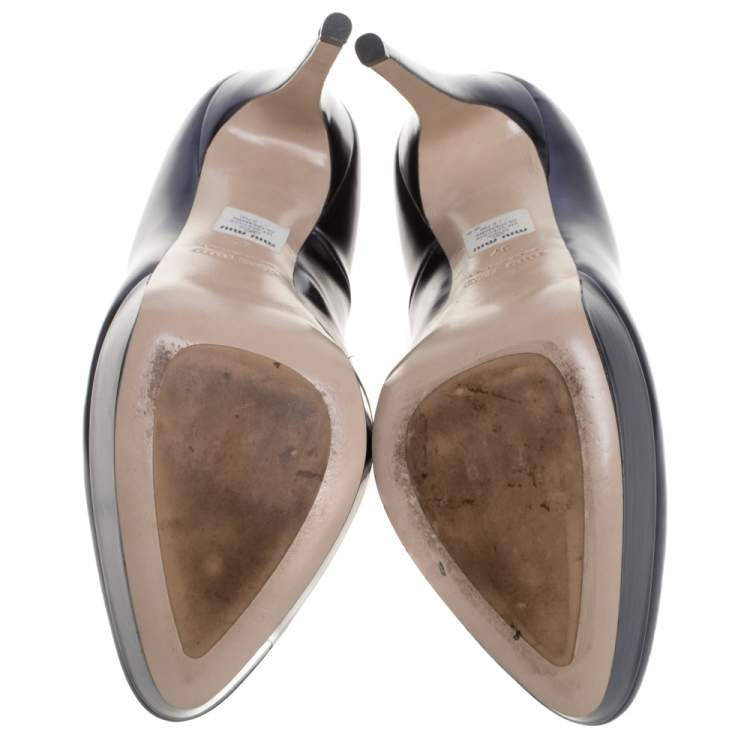Pre Owned Miu Miu Metallic Blue Leather Platform Pumps Size 37