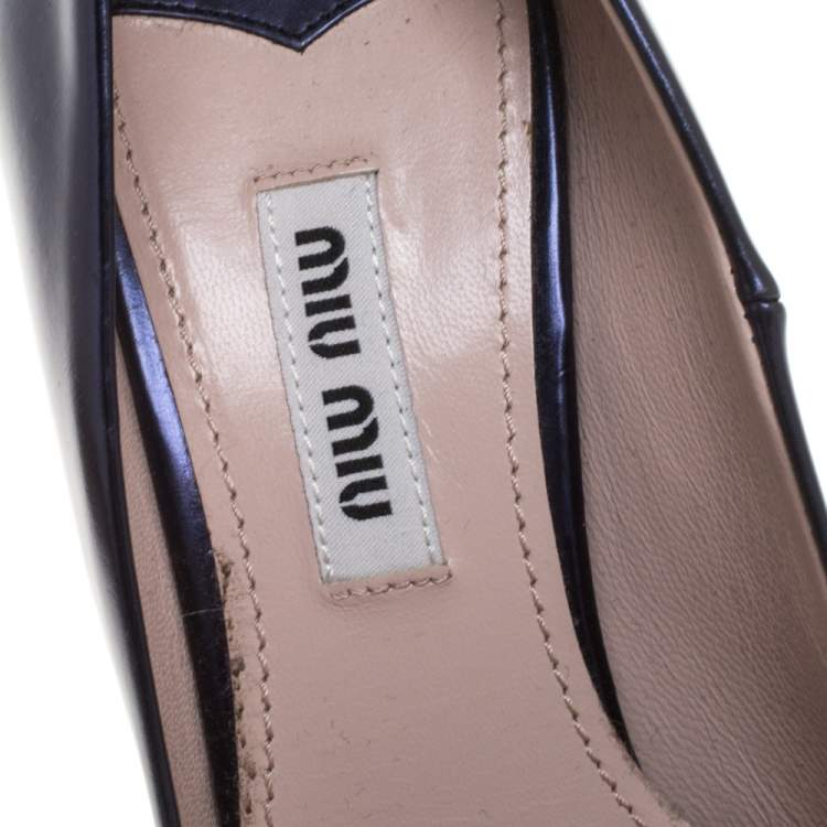 Pre Owned Miu Miu Metallic Blue Leather Platform Pumps Size 37